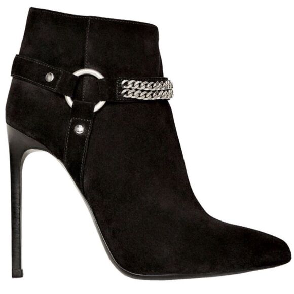 YSL Saint Laurent Paris 110 Black Suede Harness Chain Ankle Boots EU 40/ US 10 - Picture 1 of 12